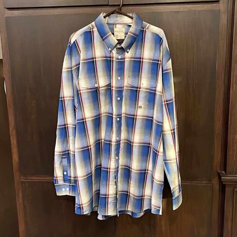 Roper Blue Plaid Button Front 2XL